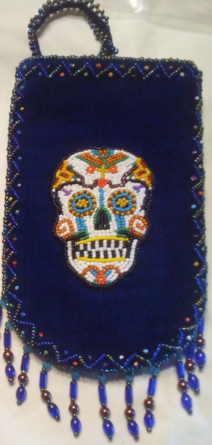 Xlge Purple Smart Ph. Bag w/ Day of the Dead Skull